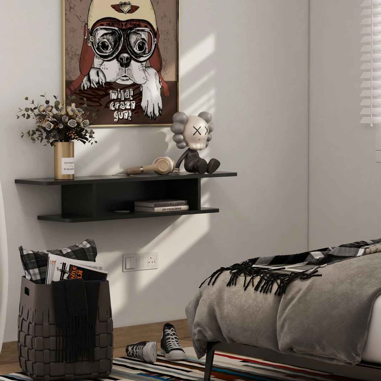 GHC Floating TV Stand, Wall Mounted Entertainment Center and Cabinet Shelf, TV Console with Storage, Media Console for DVD Player, Space-Saving Under TV Shelf for Bedroom, Living Room (Black) GHC