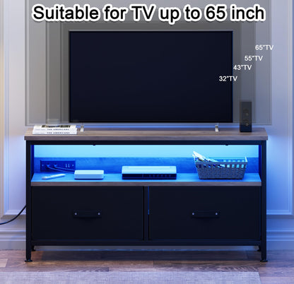 J-yaamiZz 39" Dresser TV Stand for TVs up to 50", Media Console with LED Lights, Charging Station & 2 Drawer Storage Chest, Gaming Entertainment Center with Storage for Bedroom, Living Room,  - WoodArtSupply