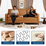 GarveeHome 81" Leather Sofa for Living Room, Mid-Century Modern Couch with Deep Seats, Brown Faux Leather Couch, 3 Seat Sofa with Removable Cover for Apartment, Office, Cognac Tan GarveeHome