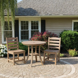 3 PCS Outdoor Patio Bistro Set, HDPE Round Dining Table with 1.77" Umbrella Hole and 2 Chairs, All-Weather Patio Coffee Table and Chairs Set for Balcony, Garden, Porch, Backyard, Commercial, Dark Oak Yatelonllvn