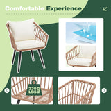 ECOTOUGE 3 Pieces Wicker Patio Bistro Set, Patio Rattan Dining Set with Glass Top Table and Cushions, Outdoor Conversation Furniture Set for Porch, Backyard and Garden (Beige) ECOTOUGE