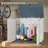 Devoko Resin Outdoor Storage Shed, 34 Cu Ft Outdoor Storage Cabinet Without Shelf, Waterproof, Double Locks, Resin Storage for Trash Can, Garden Tools, Pool Supplies (Beige) Devoko