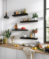 PHPH Wood Floating Shelves for Wall, Wooden Wall Shelves for Bedroom, Set of 6 Black 17 Inch PHPH