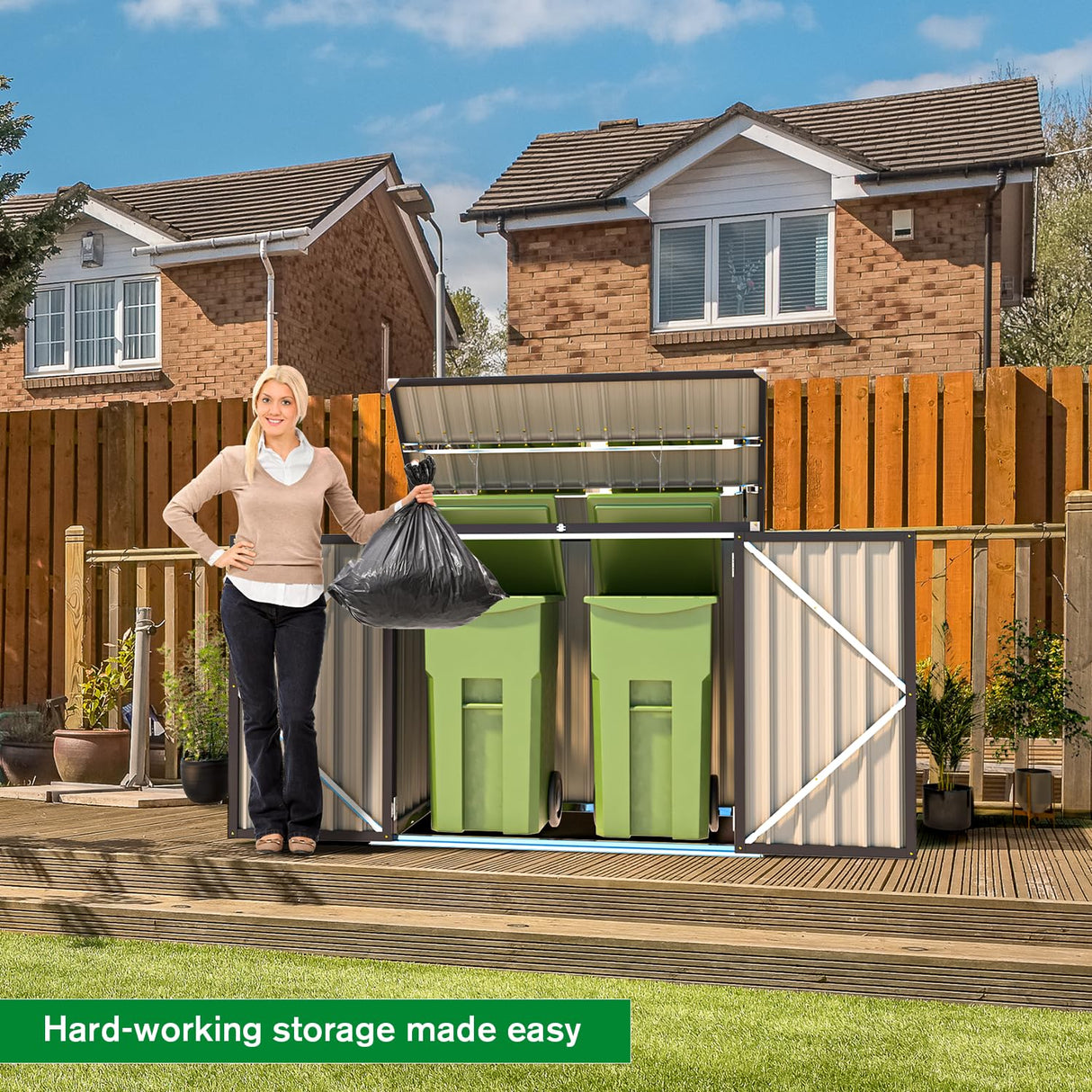 AECOJOY Outdoor Trash Can Storage Shed, 46 Cu.Ft Outside Garbage Can Storage Shed, Dark Grey Outdoor Horizontal Storage Cabinet Waterproof, Bike Sheds & Outdoor Storage Clearance AECOJOY