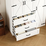 CayugaCrekrd 70" Tall Wardrobe Closet with 3 Doors & 3 Drawers, Farmhouse Armoire with Hanging Rod, Wooden Armoire Wardrobe Closet for Bedroom, Freestanding Clothing Storage Cabinet, White CayugaCrekrd