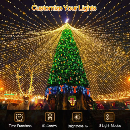 200 FT 500 LED Christmas Lights Outdoor Decorations Super Long Fairy Lights Waterproof 8 Modes Timer Clear Wire String Lights for Outside House Tree Patio Yard Wedding Party Holiday-Warm White