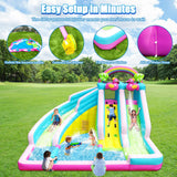 Inflatable Water Slide, 6 in 1 Blow Up Water Park Aged 3-12, Flamingo Style Water Bounce House with Double Long Slides, Splash Pool, 580W Blower Waterslide for Kids and Adults Backyard HEMOPOW