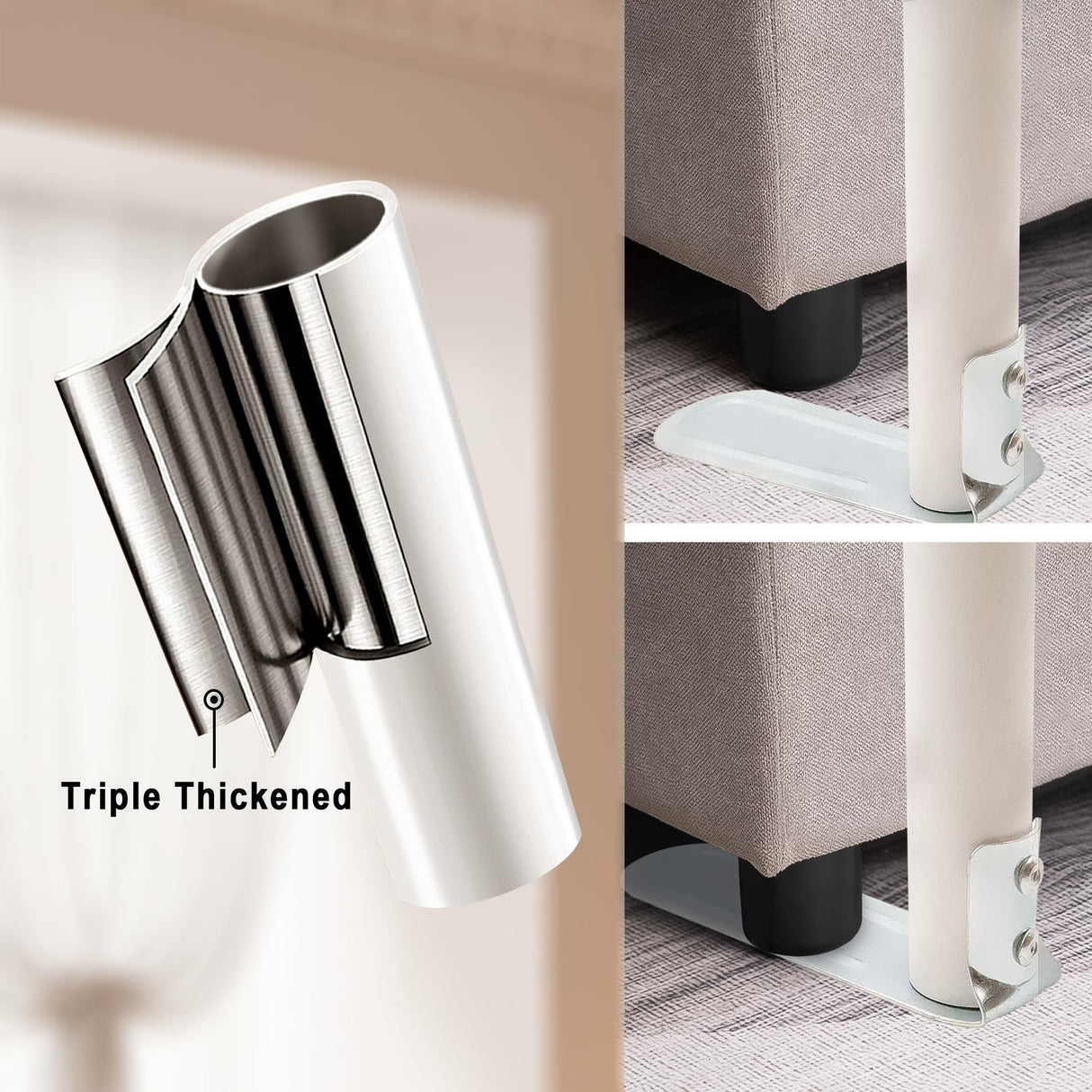 Stainless Steel Canopy Bed Frame Queen Size, Heavy Duty Queen Size Metal Canopy Frame for Metal Bed Wood Bed Bedroom Decor, White Jondow