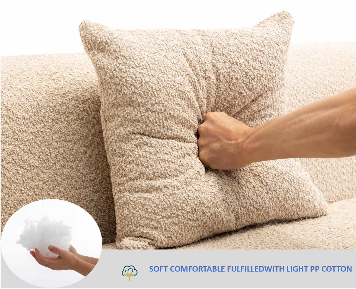 VASOENY 125.2'' Modern Sectional Sofa, Boucle Fabirc Curved Couch with Right Facing Sectional Chaise Lounge and 5 Pillows, 3 Seat Corner Sofa Couch for Living Room, Office, Apartment VASOENY