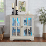 CKEASEAN 32" H LED Antique Curio Cabinet with Smartphone-Controlled, Lighted Glass Display Cabinet - Retro Lattice Door Showcase, Elegant Adjustable Shelves for Living Room (White) CKEASEAN