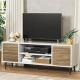YESHOMY Modern TV Stand for 65" Television, Entertainment Center with Two Storage Cabinets, Retro Style Media Console for Living Room, Bedroom, Office, 58 Inch, White and Coffee YESHOMY