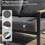 COMLAX FIELD Metal Patio Furniture Set, 6 Pieces Outdoor Sectional Sofa Set with Side Table, L Shape Patio Conversation Set with Faux-Wood Tabletop, Outdoor Couch for Balcony, Porch, Backyard, Grey COMLAX FIELD