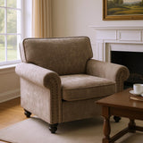 Sivoey Nailhead Armchair, Rolled Arms Accent Chair for Living Room, Single Sofa Chair with Springs Seat Cushion & Wooden Legs, Mid-Century Armchair for Apartment, Office, Farmhouse, Light Brown Sivoey