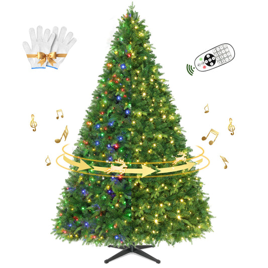 Yolovis 9FT Pre-lit Christmas Tree with Remote,Artificial Full Christmas Tree with 600 Color Changing LED Lights,2560 Branch Tips,Music,Rotating & Foldable Metal Stand for Party Xmas Decoration