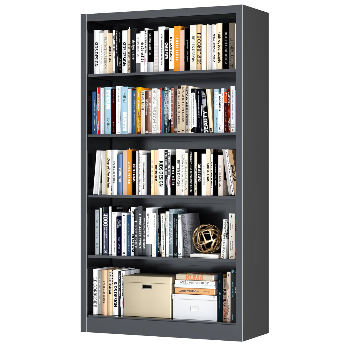 OSEILLC Bookshelf, Metal 5 Tier Industrial Bookshelves, 14" Deep Book Case for Book/Decor/CD/Movie, Adjustable Book Shelf, 66" Tall Modern Bookshelf for Bedroom Living Room Home Office School, Black OSEILLC