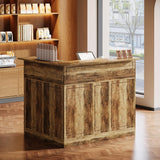 Tribesigns Reception Desk with Storage Shelves, L-Shaped Modern Front Desk, Reception Counter Table for Small Office, Salon, Checkout Office (Brown) Tribesigns