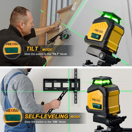 PREXISO 360° Laser Level with Tripod, 100Ft Dual Power Self Leveling Cross Line Laser- Wide Angle Vertical Line for Construction, Floor Tile, Renovation with Magnetic Base, Wall Panel Stand, Carry Bag Prexiso