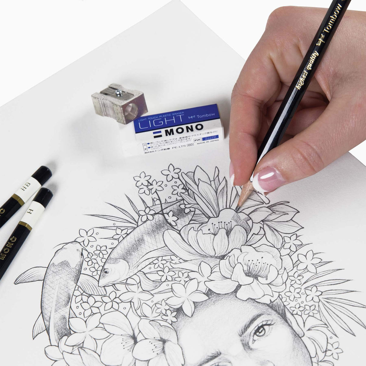 Tombow 51523 MONO Drawing Pencil Set, Assorted Degrees, 12-Pack. Professional Quality Graphite Pencil Set with Eraser and Sharpener Tombow