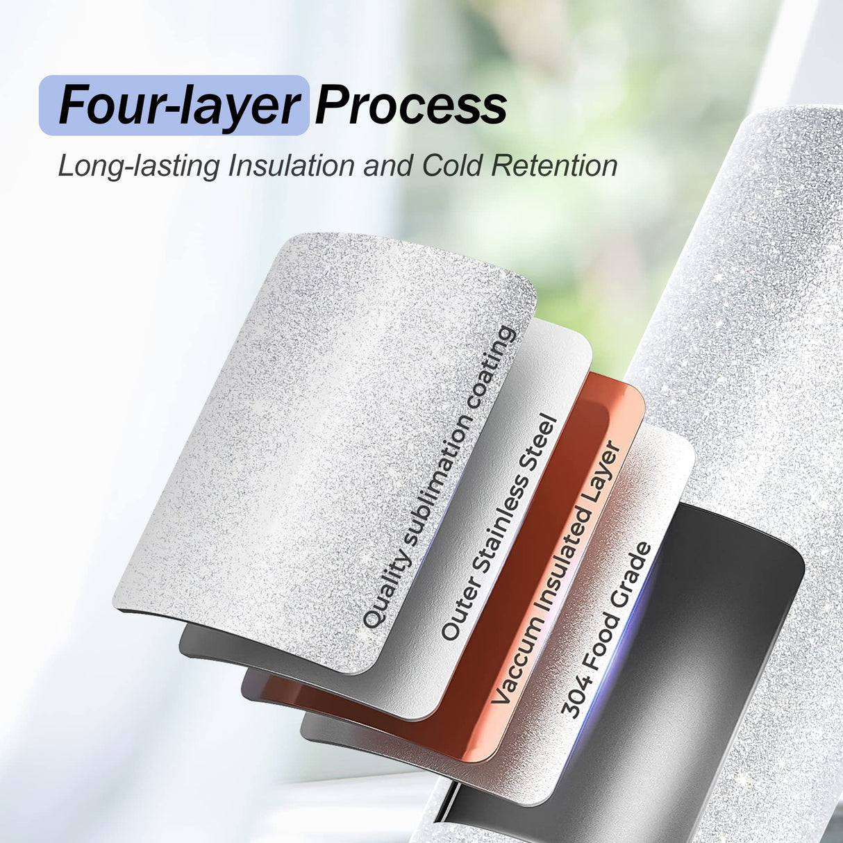 AGH 4PCS Sublimation Glitter Tumblers 20 oz Skinny Straight White 20oz Blanks Stainless Steel Cup with Lid & Metal Straw & Shrink Wrap & Brush AGH