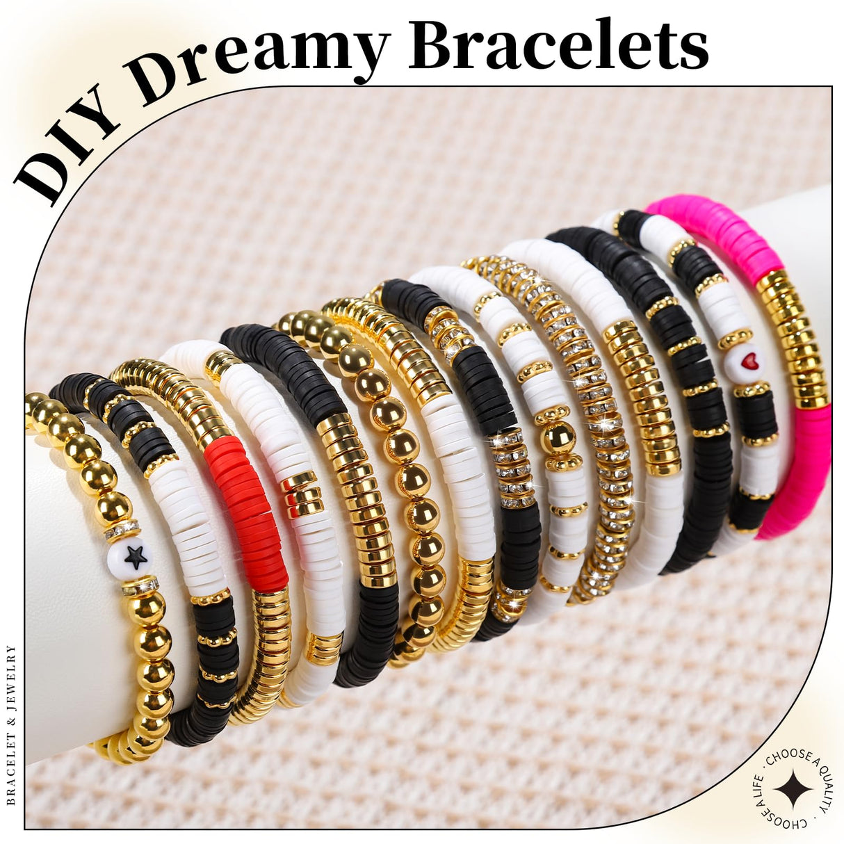 LEOBRO Clay Beads Bracelet Making Kit, 3524pcs White & Black & Gold Beads for Bracelets, Adults Jewelry Making LEOBRO