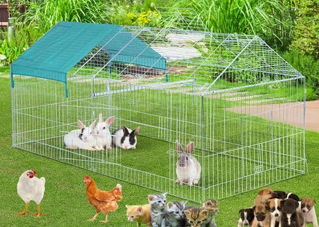 71" x 30" NO Rust Galvanized Steel Foldable Outdoor Chicken Coop Run Metal Pet Hutch Enclosure Small Animal Playpen Waterproof Cover for Rabbits Chickens Mcage