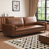 gaoyangjiaju Mid-Century Modern 80.31" Wide Leather Couch with Round Cylinder Arms, Brown Leather Sofa for Living Room & Bedroom, Cozy Lounge Furniture for Small Spaces gaoyangjiaju