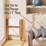 Mayi Plus 2 Step Lightweight Aluminum Folding Ladder, Portable Step Stool with Anti-Slip Pedals, 330 lbs Capacity for Home, Office, Kitchen（White&Woodgrain） mayi plus