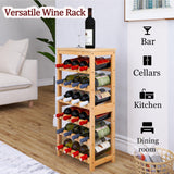 STELLSTAR 24 Bottles Floor Wine Rack with Tabletop, 6 Tier Bamboo Wine Display Storage Shelves, Wave Bars Freestanding Wine Bottle Organizer Shelf for Kitchen Pantry Cellar, Natural STELLSTAR