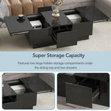 Multifunctional Coffee Table with 2 Large Hidden Storage Compartment, Extendable Cocktail Table with 2 Drawers, High-Gloss Center Table with Sliding Top for Living Room, 39.4"x21.6", Black Harper & Bright Designs