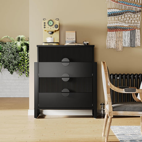 LGHM Fluted Dresser for Bedroom with 4 Drawers, Modern 4 Drawers Dressers with Semicylinder Fluted, Solid Chest of Drawers, 36" Tall Dresser with Bold Steel Frame, Metal Handles, Black LGHM