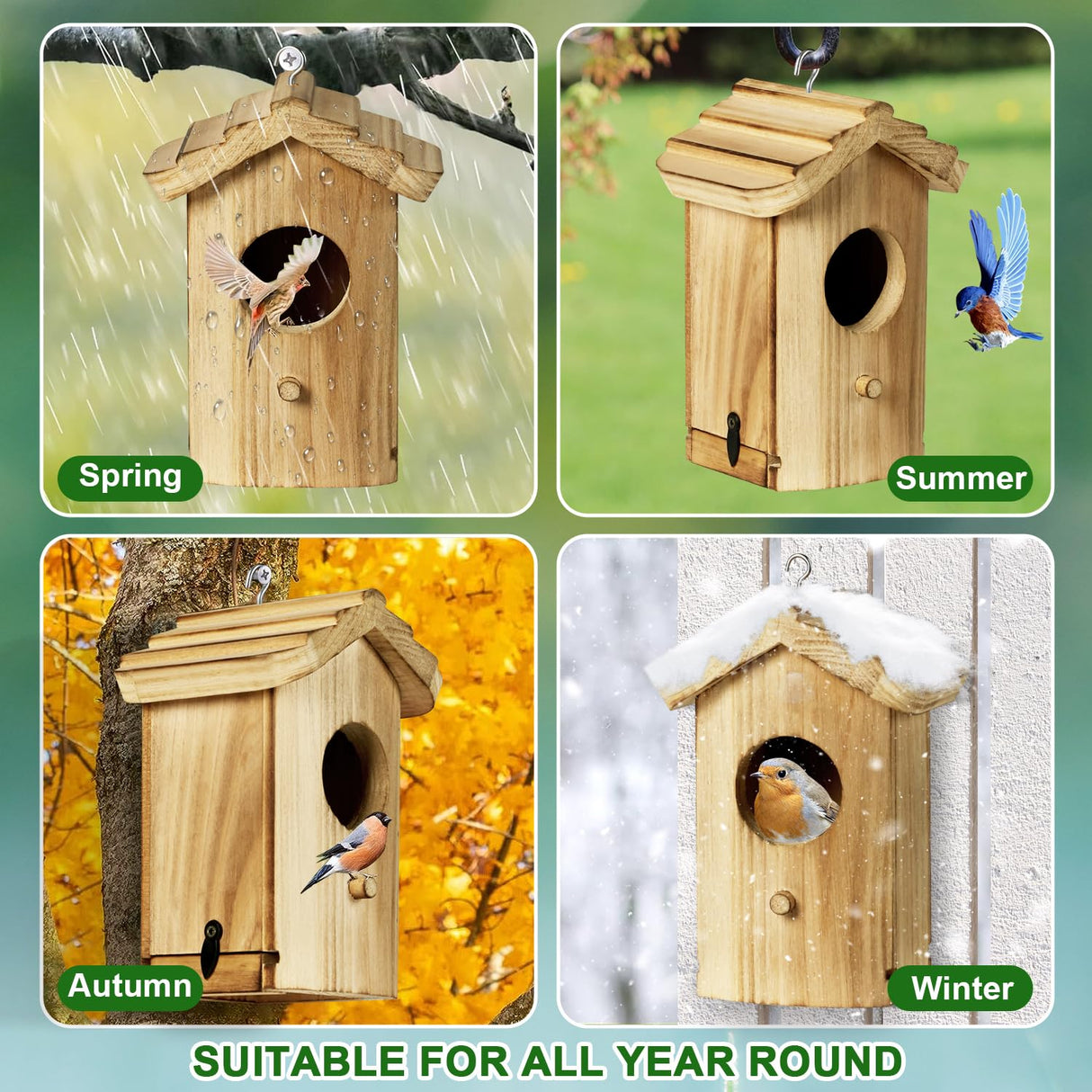 CLACKIBUKVYZ Hummingbird House,Wooden Birdhouse,Hummingbird Nest,Small Bird Houses for Outside,Outdoor Hanging Hummingbird House with Pole for Bluebird,Hummingbird,Finch,Cardinals CLACKIBUKVYZ