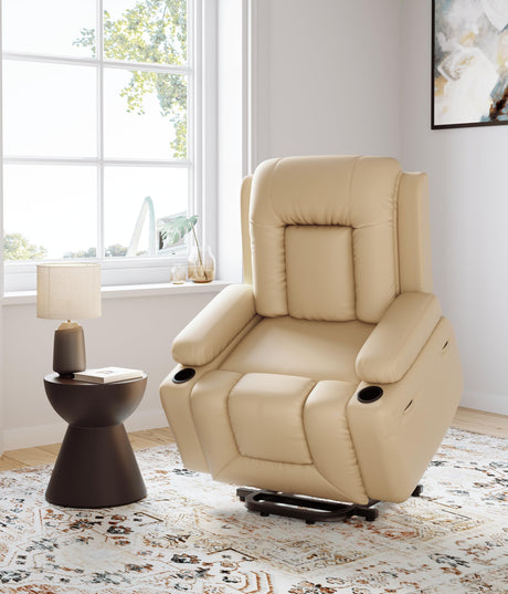 GarveeHome Faux Leather Power Lift Recliner Chair for Elderly, Lift Assist Recliner for Seniors with Heat and Massage Function, Reclining Sofa w/Pockets and Cup Holders CF8008 (Beige, Medium) GarveeHome