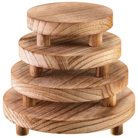 Geetery 4 Pcs Wooden Risers for Display Wood Pedestal Stand Mini Tray Stand Round Wooden Pedestal Holder Rustic Riser for Decor Tiered Tray Decor Home Kitchen, 4 Size(Light Brown) Geetery