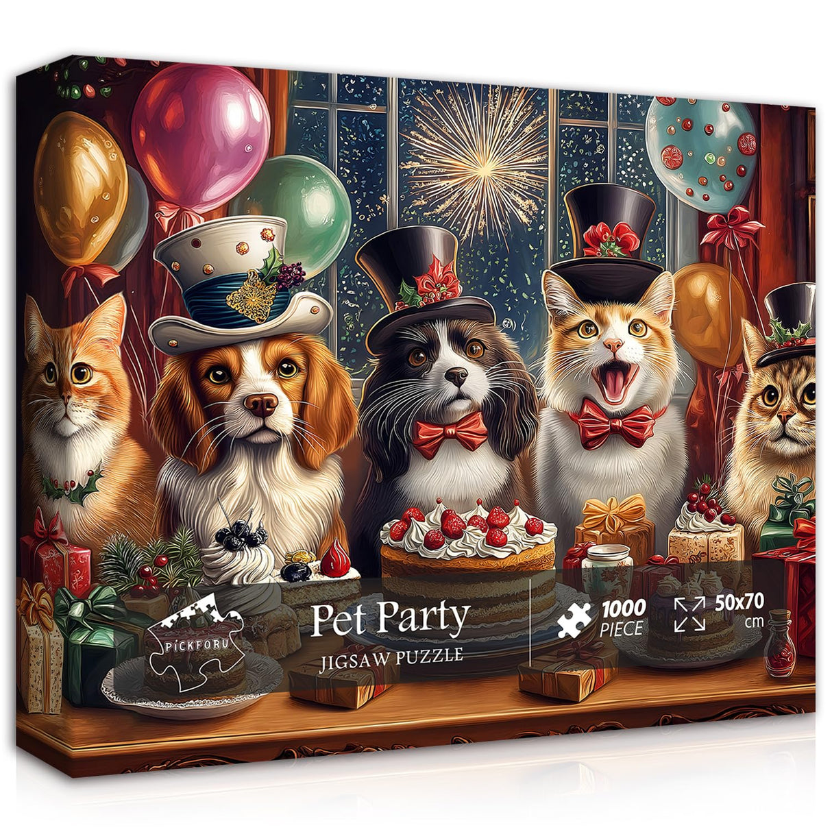 Dog Puzzles for Adults 1000 Pieces, Cat Jigsaw Puzzle Birthday Cake Puzzle Christmas, Funny Animal Puppy Kittens Puzzle, Holiday Jigsaw Puzzle PICKFORU
