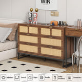 IQCNGVX 6 Drawer Dresser, Modern Rattan Dresser Chest with Wide Drawers and Metal Handles, Accent Dresser Drawer Organizer, Farmhouse Wood Storage Chest of Drawers for Bedroom, Living Room, Entryway IQCNGVX