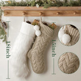 Pawliss Christmas Stockings: 5 Pack Farmhouse Plush Faux Fur & Cable Knitted Fireplace Xmas Stockings, Hanging Gifts Cozy Personalized Stocking Decorations for Family Holiday Décor, White Gray Beige Pawliss