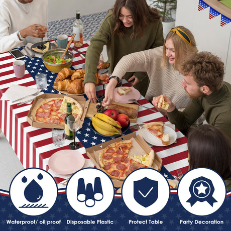 OHOME 4th of July Decorations - Memorial Day Decorations - Patriotic Decorations American Flag Plastic Tablecloth | Fourth of July Accessories for Home Outdoor Outside Party Favors,54"x108",2 Pack OHOME