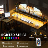 Homall L Shaped Gaming Desk with LED Lights&Power Outlets, 47'' Reversible Computer Corner Table with Shelves&Monitor Stand, Home Office(Rustic Brown) Homall