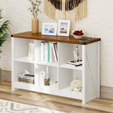 HWB Farmhouse 6 Cube White Bookcase with LED Lighting and Charging Station HWB