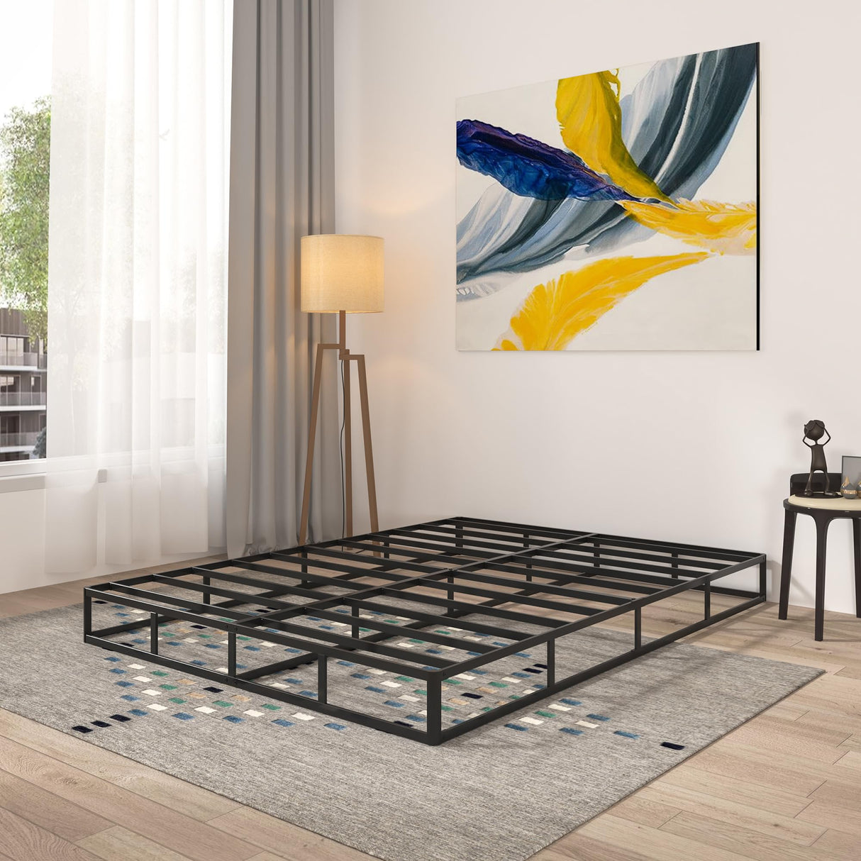 Qingzhou Box Spring Full Size Bed Bases, 7 Inch High Metal Full Size Box Spring Only, Heavy Duty Mattress Foundation with Fabric Cover, Easy Assembly, Quiet Noise Free, Non Slip, Black Qingzhou