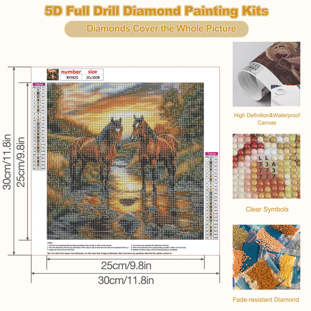 CEOVR Horse Diamond Art Kits for Adults, 5D DIY Full Drill Diamond Painting Dots Gem Art, Adult Crafts Kits Arts and Crafts, Wall Decor for Home Office, 12x12inch CEOVR