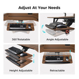 EUREKA ERGONOMIC 72" Computer Desk W Keyboard Tray, Wing-Shaped Music Studio Desk, Large Gaming Desk W LED Convertible Monitor Stand Dual Headphone Hanger for Recording Live Streamer, Walnut Wood EUREKA ERGONOMIC