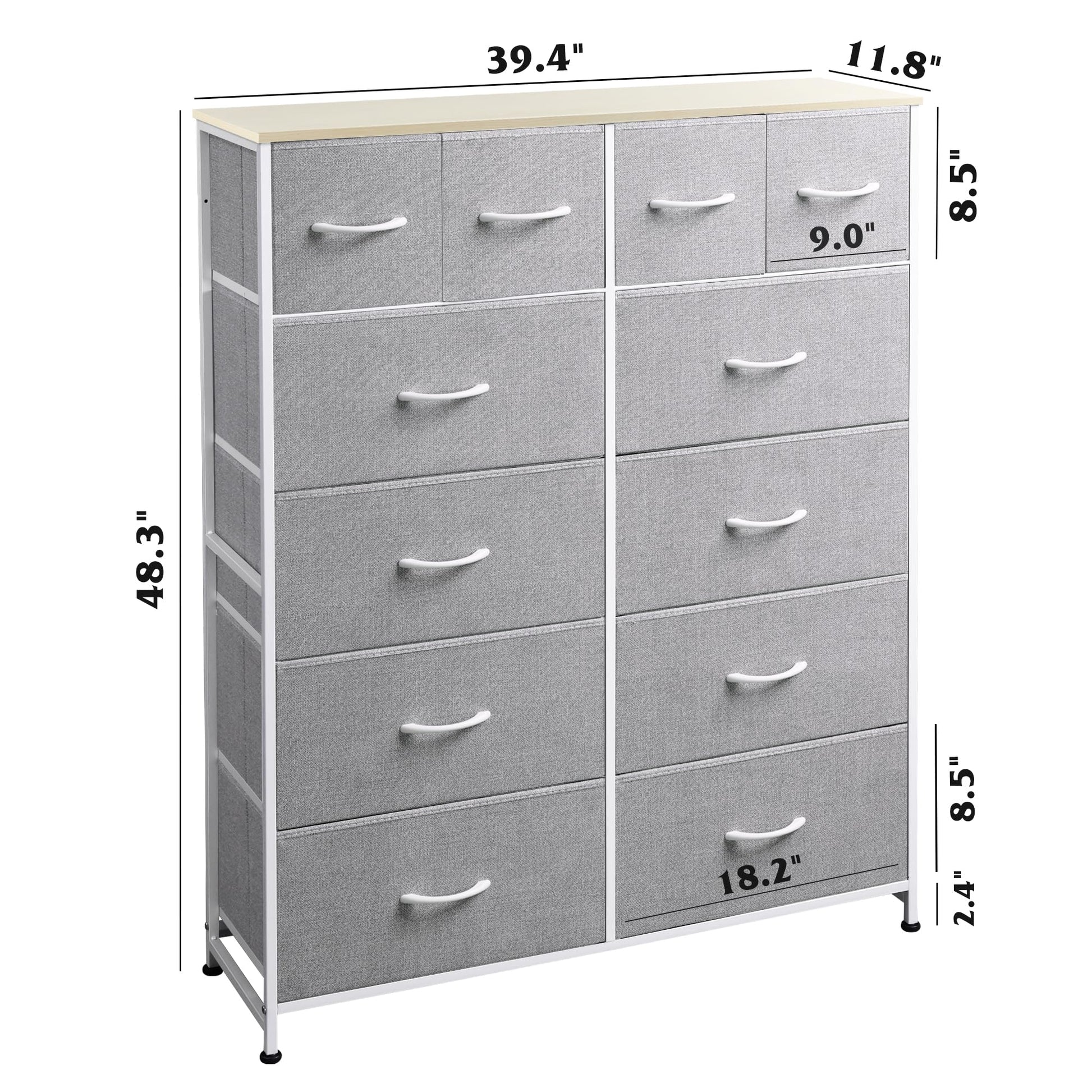 WLIVE Tall Dresser for Bedroom with 12 Drawers, Dressers & Chests of Drawers, Fabric Dresser for Bedroom, Closet, Fabric Storage Dresser with Storage Drawers, Wood Top, Light Grey - WoodArtSupply