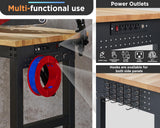Albott 96x24 Adjustable Workbench, 28.7-38.6" Height, Rubber Wood Top, Heavy-Duty Design with Power Outlets & Hooks, 5000 LB Capacity for Garage, Workshop, Home, or Office Albott