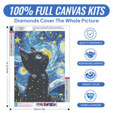 Yunnuo DIY 5D Diamond Painting Kits, Black Cat Diamond Art Kits for Adults, Full Drill Diamond Dots Gem Paintings Canvas for Beginners, Perfect for Festival Home Wall Decor 12x16inch (Starry Night) Yunnuo