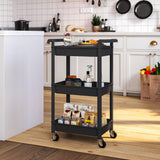 Steehoom 3-Tier Utility Rolling Cart with Cover Top Board, Mobile Utility Cart with Lockable Casters Multi-Functional Storage Trolley for Office, Bathroom, Kitchen, Garden, Laundry Room (Black) Steehoom
