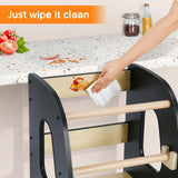 Ezebaby Toddler Kitchen Stool Helper Toddler Standing Tower Kids Kitchen Step Stool, Adjustable Toddler Tower Kitchen Stool Helper Toddler Step Stool for Kitchen with Non-Slip Feet-Black Ezebaby