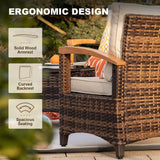 MEISSALIVVE 9 Piece Outdoor Patio Furniture Set, Half-Moon Curved Sectional Sofa Rattan Conversation Set with Wood Armrests, Coffee Table & Side Table（Brown） MEISSALIVVE