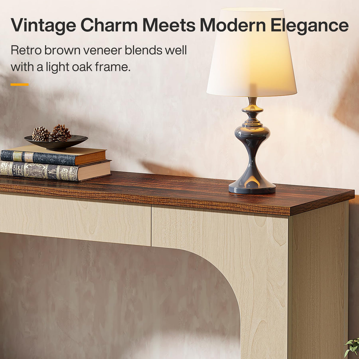 Tribesigns 55-Inch Console Table with LED Lights, Farmhouse 2-Tier Narrow Sofa Table with Storage, Wood Foyer Entryway Behind Couch Table for Living Room, Hallway, Entrance, Rustic Brown & Light Oak Tribesigns