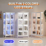 TIMELESS PIECES 66" H Glass Display Cabinet 4-Tier,Lighted Display case,Curio Cabinet with Glass Doors and Adjustable Shelves, Display Shelf for Collectibles,Living Room TIMELESS PIECES